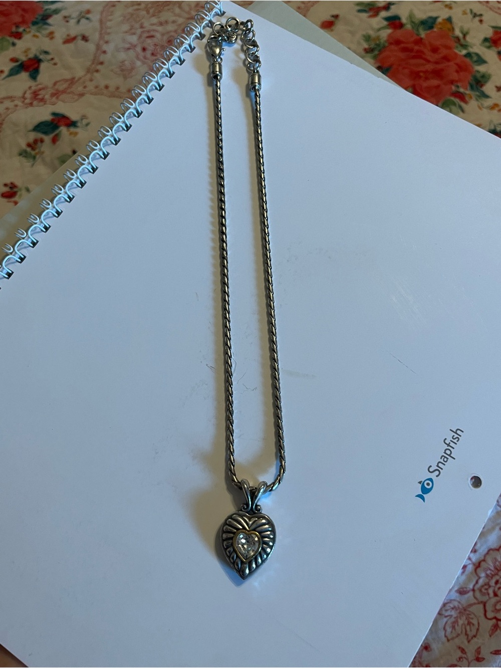 Brighton Silver Heart Locket Necklace with Clear Stone Accent